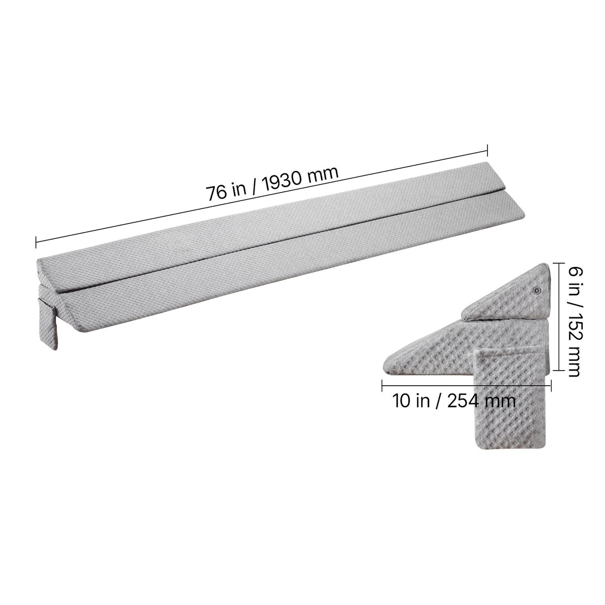 Bed Wedge Pillow for Headboard, King Size, 76"x10"x6" Bed Gap Filler, Fill 0-7" Gap Between Headboard and Mattress, 25D Foam Mattress Wedge Headboard Pillow with Side Pocket, for Backrest, Gray
