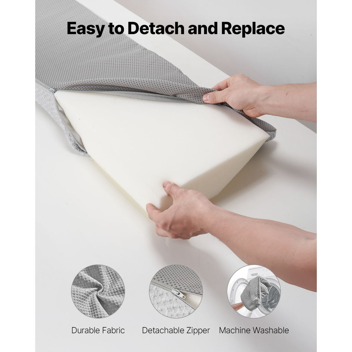 Bed Wedge Pillow for Headboard, King Size, 76"x10"x6" Bed Gap Filler, Fill 0-7" Gap Between Headboard and Mattress, 25D Foam Mattress Wedge Headboard Pillow with Side Pocket, for Backrest, Gray