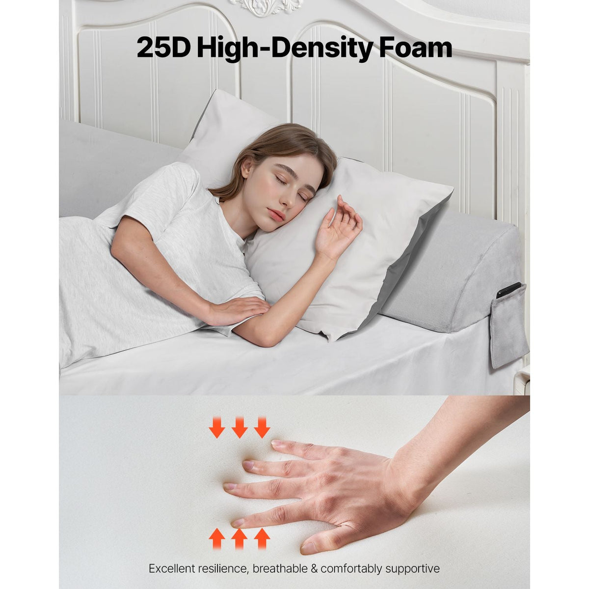 Bed Wedge Pillow for Headboard, King Size, 76"x10"x6" Bed Gap Filler, Fill 0-7" Gap Between Headboard and Mattress, Soft Plush Mattress Wedge Headboard Pillow with Side Pocket, for Backrest Gray