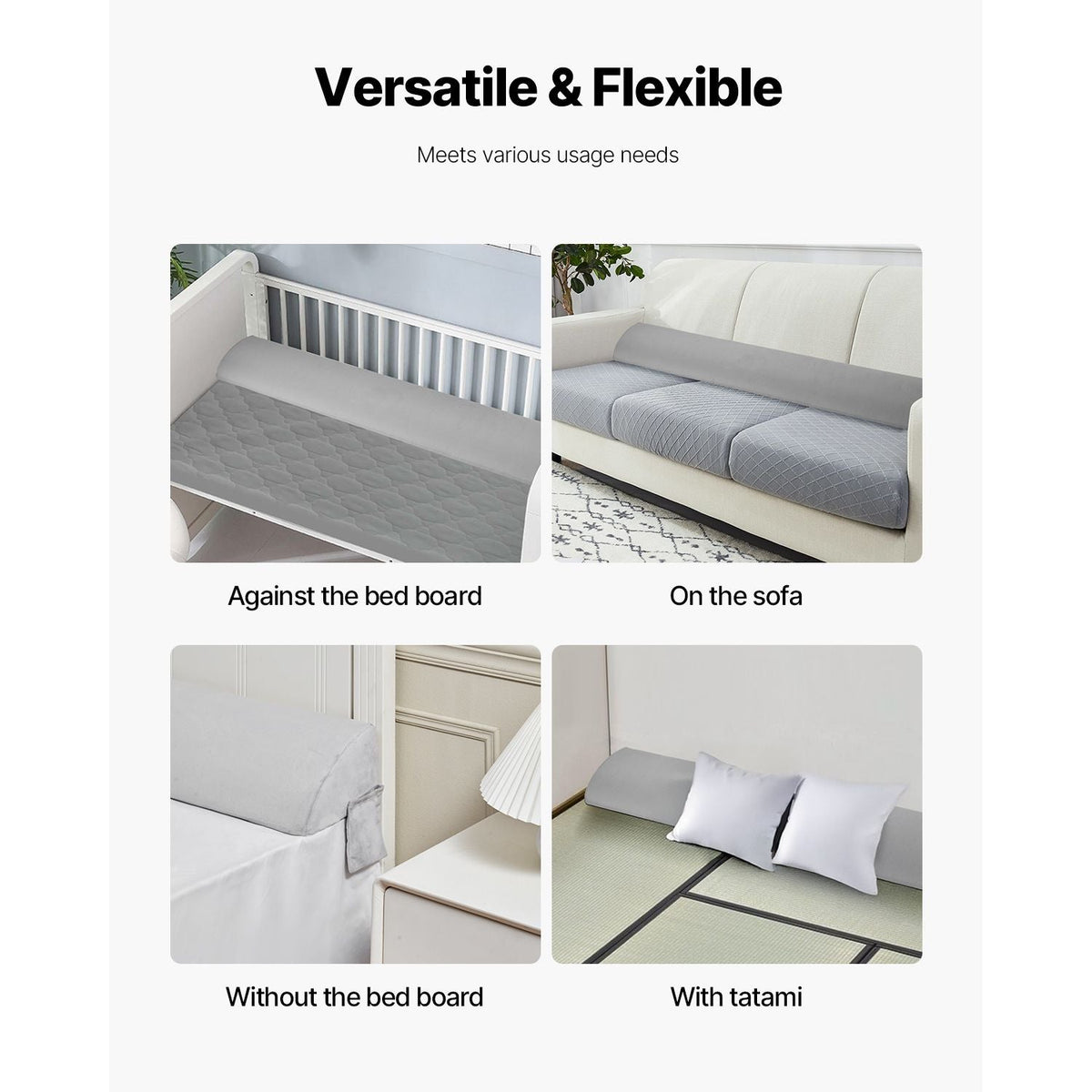 Bed Wedge Pillow for Headboard, King Size, 76"x10"x6" Bed Gap Filler, Fill 0-7" Gap Between Headboard and Mattress, Soft Plush Mattress Wedge Headboard Pillow with Side Pocket, for Backrest Gray