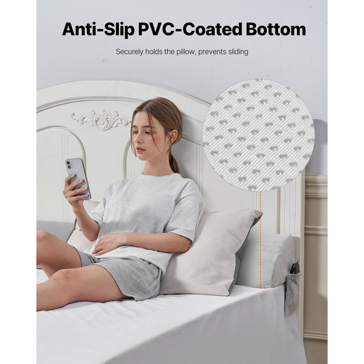 Bed Wedge Pillow for Headboard, King Size, 76"x10"x6" Bed Gap Filler, Fill 0-7" Gap Between Headboard and Mattress, Soft Plush Mattress Wedge Headboard Pillow with Side Pocket, for Backrest Gray