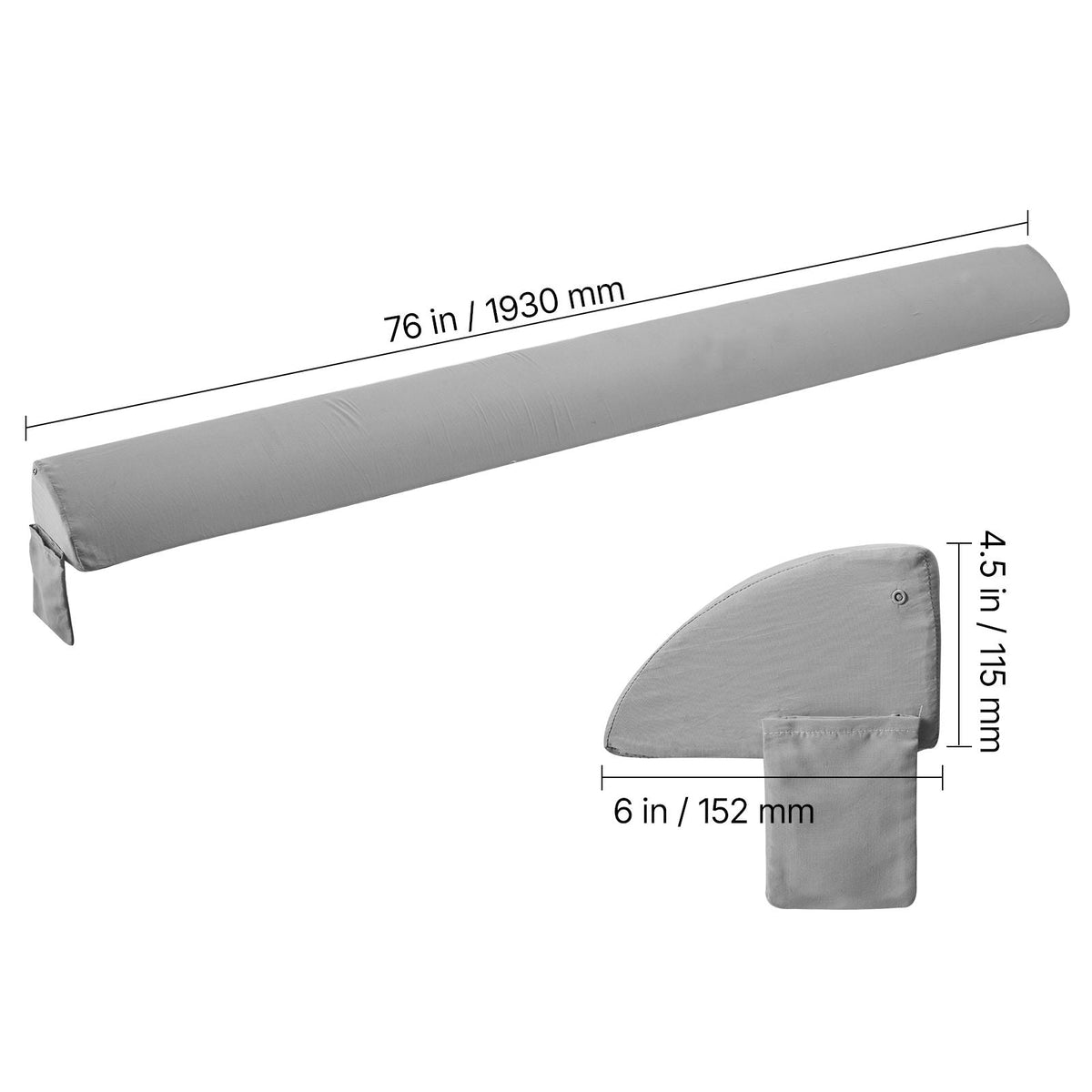 Bed Wedge Pillow for Headboard, King Size, 76"x6"x4.5" Bed Gap Filler, Fill 0-4" Gap Between Headboard and Mattress, 25D Foam Mattress Wedge Headboard Pillow with Side Pocket, for Backrest, Gray
