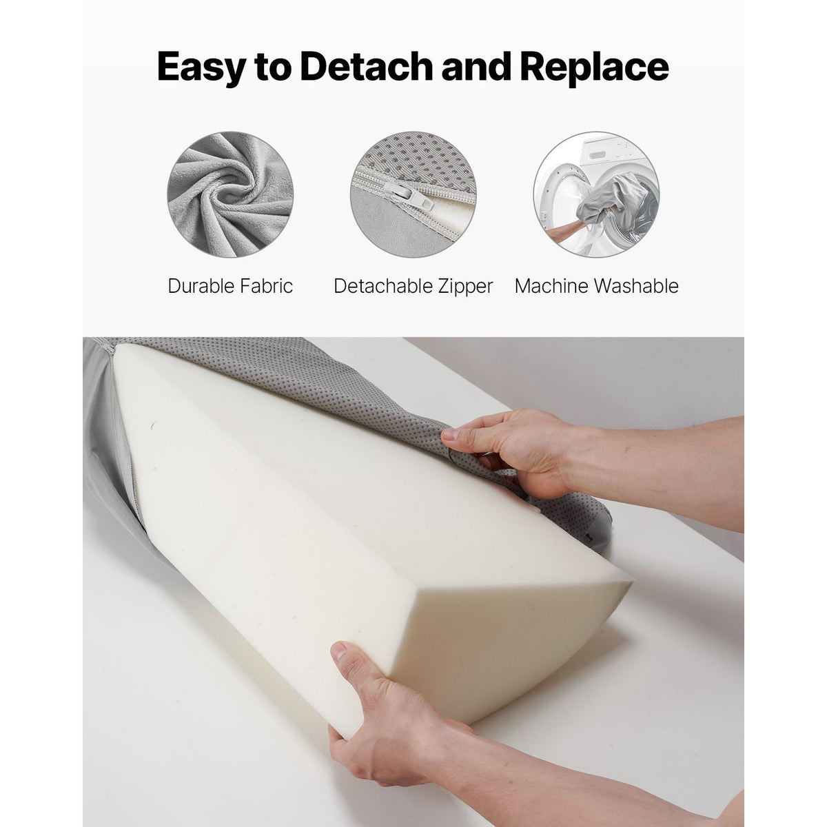 Bed Wedge Pillow for Headboard, King Size, 76"x8"x6" Bed Gap Filler, Fill 0-5" Gap Between Headboard and Mattress, 25D Foam Mattress Wedge Headboard Pillow with Side Pocket, for Backrest, Gray