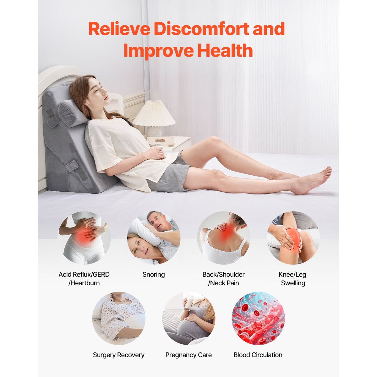 Bed Wedge Pillow for Sleeping, 3 Pcs Adjustable Orthopedic Bed Wedge Set, with Washable Cover & Foam Support, Post Surgery Pillow for Acid Reflux, Back Pain, Snoring Relief & GERD, Dark Grey