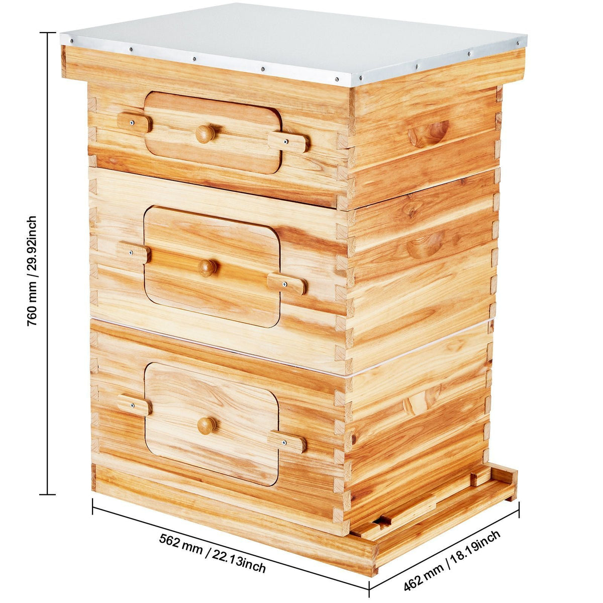 Bee Hive 30 Frame Bee Hives Starter Kit, Beeswax Coated Fir Wood, 2 Deep + 1 Medium Bee Boxes Langstroth Beehive Kit, Transparent Acrylic Windows with Foundations for Beginners Pro Beekeepers