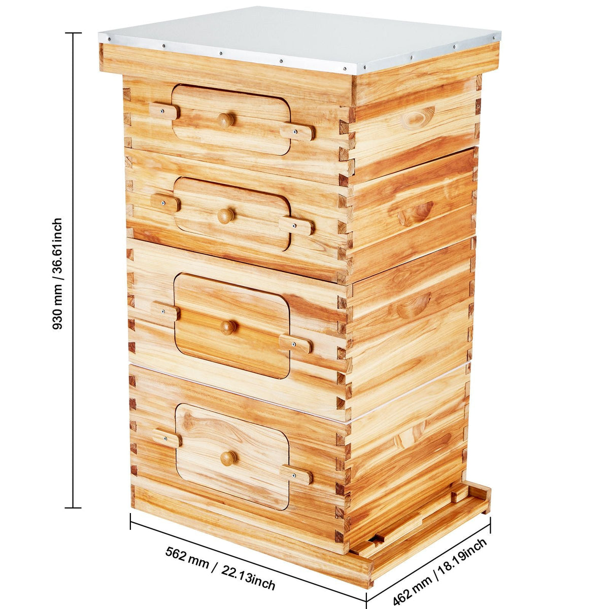 Bee Hive 40 Frame Bee Hives Starter Kit, Beeswax Coated Fir Wood, 2 Deep + 2 Medium Bee Boxes Langstroth Beehive Kit, Transparent Acrylic Windows with Foundations for Beginners Pro Beekeepers