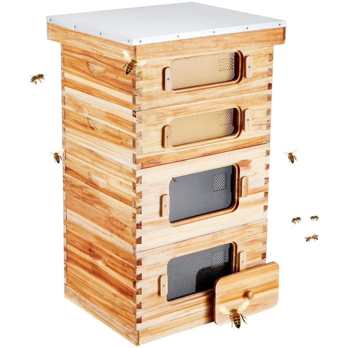 Bee Hive 40 Frame Bee Hives Starter Kit, Beeswax Coated Fir Wood, 2 Deep + 2 Medium Bee Boxes Langstroth Beehive Kit, Transparent Acrylic Windows with Foundations for Beginners Pro Beekeepers