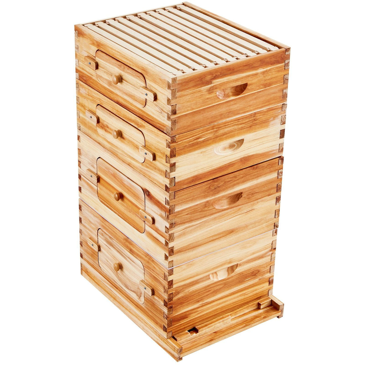 Bee Hive 40 Frame Bee Hives Starter Kit, Beeswax Coated Fir Wood, 2 Deep + 2 Medium Bee Boxes Langstroth Beehive Kit, Transparent Acrylic Windows with Foundations for Beginners Pro Beekeepers