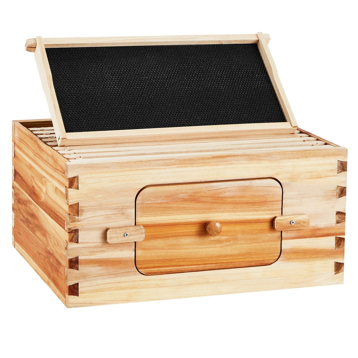 Bee Hive Deep Box Starter Kit, 100% Beeswax Coated Natural Fir Wood, Langstroth Beehive Kit with 10 Frames and Foundations, Transparent Acrylic Bee Windows for Beginners and Pro Beekeepers