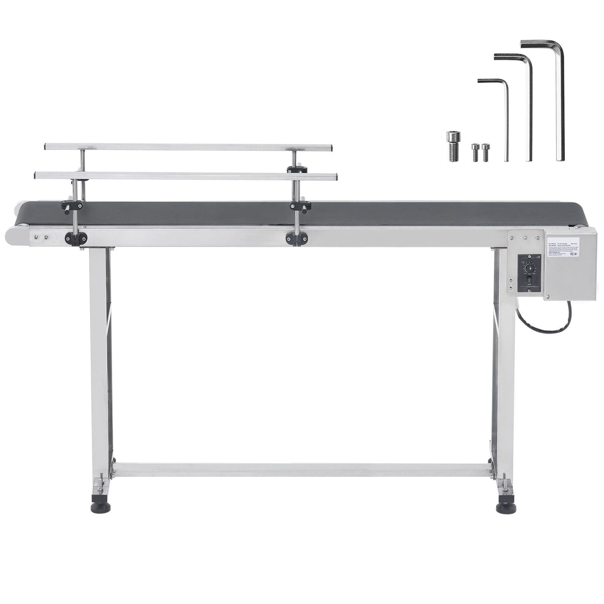 Belt Conveyor, 59 x 23.6 inch Conveyor Table, Heavy Duty Stainless Steel Motorized Belt Conveyor for Inkjet Coding Applications Powered PVC Belt Anti-Static Adjustable Speed (Double Guardrail)