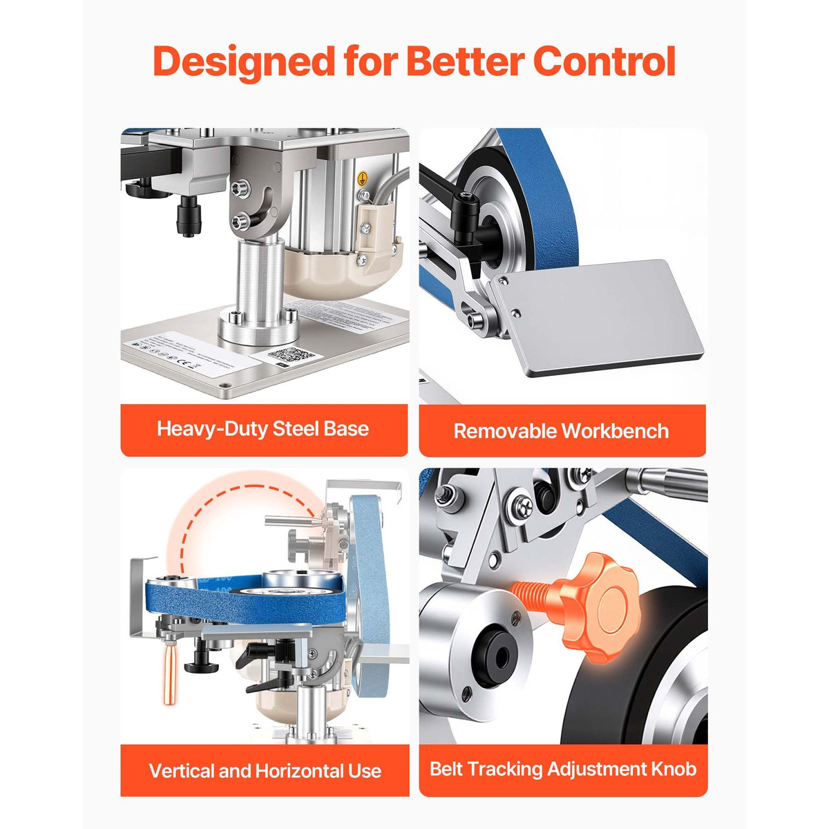 Belt Grinder Sander with VFD, 30 x 1-Inch Variable Speed Belt Polisher, 550W Polishing Grinding Machine with 2 Grinding Modes & 3PCS Sanding Belts for Metalworking, Knife Making