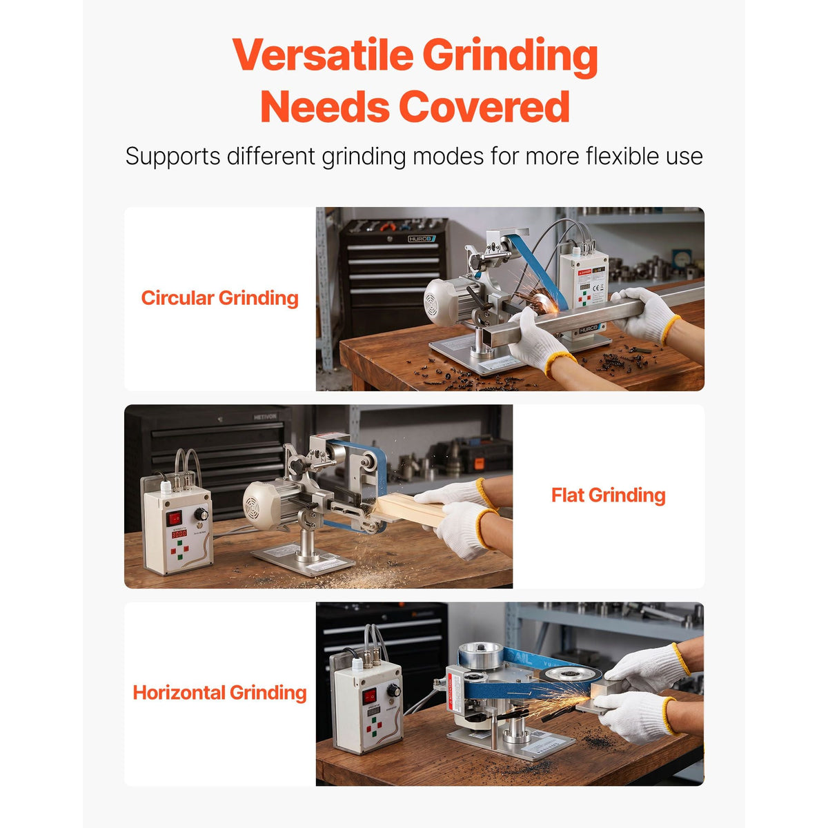 Belt Grinder Sander with VFD, 30 x 1-Inch Variable Speed Belt Polisher, 550W Polishing Grinding Machine with 2 Grinding Modes & 3PCS Sanding Belts for Metalworking, Knife Making