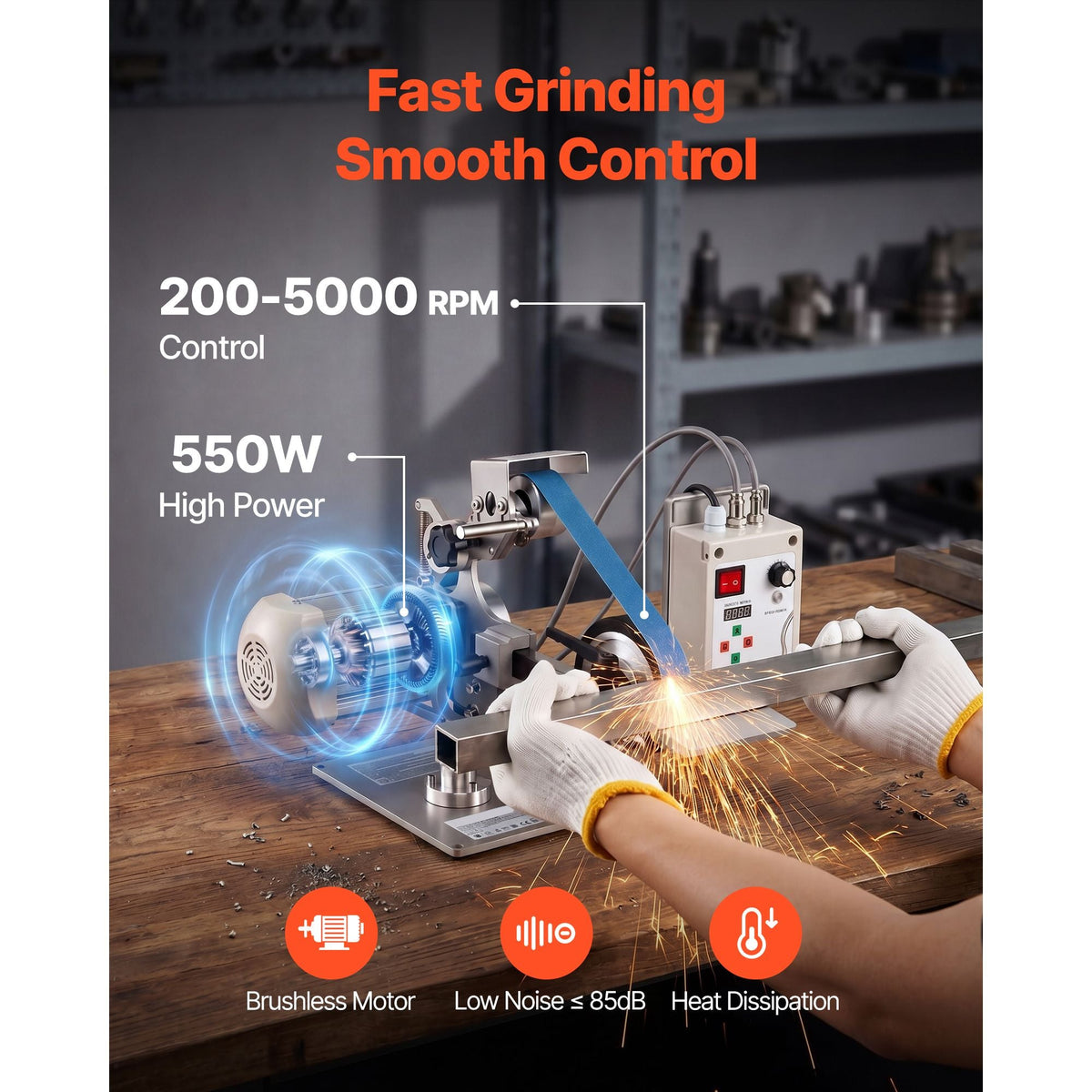 Belt Grinder Sander with VFD, 30 x 1-Inch Variable Speed Belt Polisher, 550W Polishing Grinding Machine with 2 Grinding Modes & 3PCS Sanding Belts for Metalworking, Knife Making