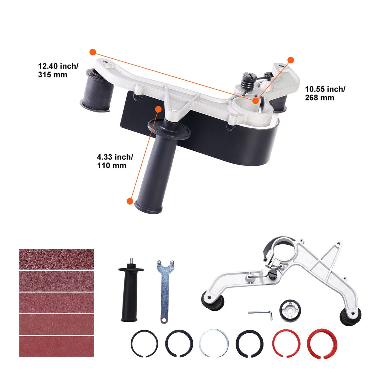 Belt Sander Adapter for Angle Grinder, Pipe or Tube Sanding Attachment with 5/8-11" Imperial Thread and 10PCS Sanding Belts, Belt Sander Attachment Pipe Polishing Adapter for Rust Removal