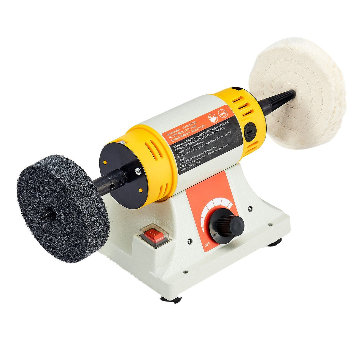 Bench Buffer Polisher, 1/2HP Polishing Buffing Machine, 0 to 8000RPM Benchtop Polisher Grinder with 4" Cloth Wheel, 3" Grinding Wheel & 3" Fiber Wheel for Metal, Jewelry, Wood and Plastic