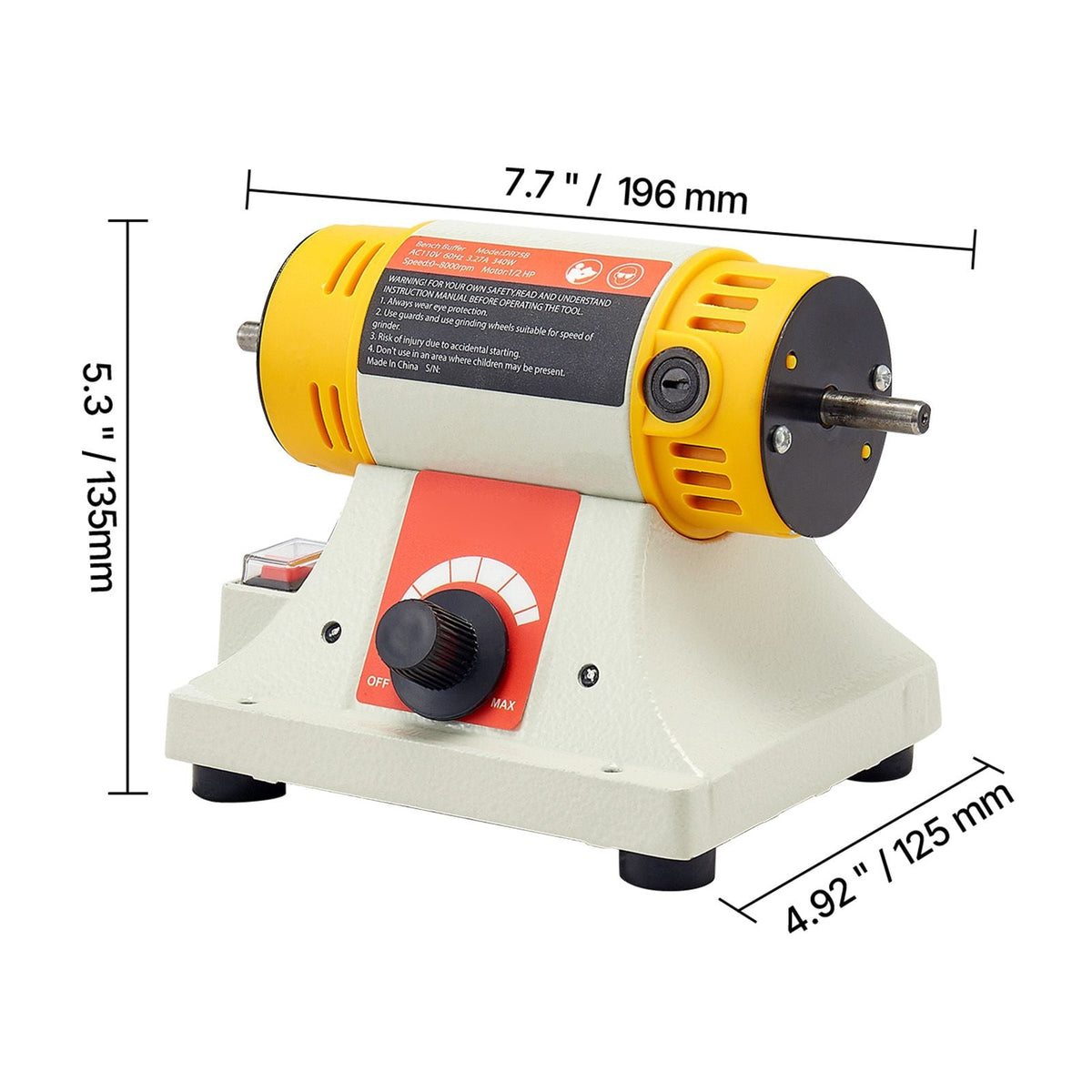 Bench Buffer Polisher, 1/2HP Polishing Buffing Machine, 0 to 8000RPM Benchtop Polisher Grinder with 4" Cloth Wheel, 3" Grinding Wheel & 3" Fiber Wheel for Metal, Jewelry, Wood and Plastic