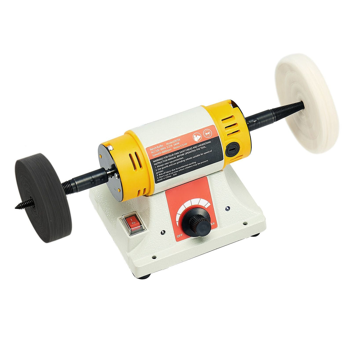 Bench Buffer Polisher, 1/2HP Polishing Buffing Machine, 0 to 8000RPM Benchtop Polisher Grinder with 4" Cloth Wheel, 3" Grinding Wheel & 3" Fiber Wheel for Metal, Jewelry, Wood and Plastic