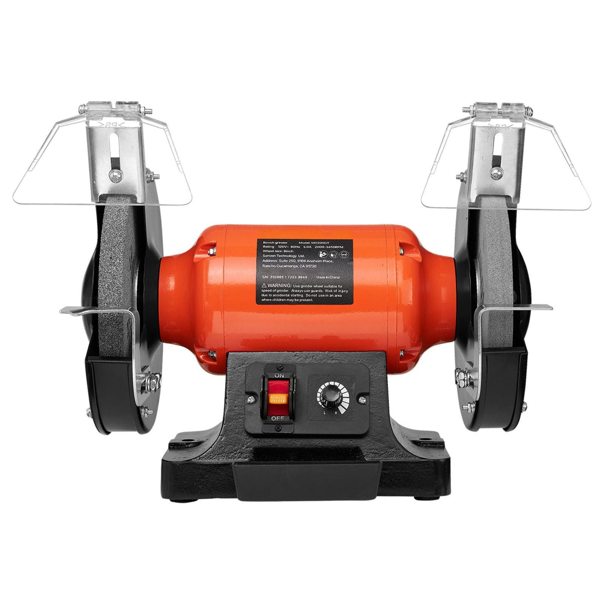 Bench Grinder, 8-inch Variable Speed Bench Grinder, 2000-3450RPM Table Grinders with 550W 5.0A Induction Motor, 36/60-Grit Grinding Wheel & Adjustable Eye Shield for Sharpening Grinding