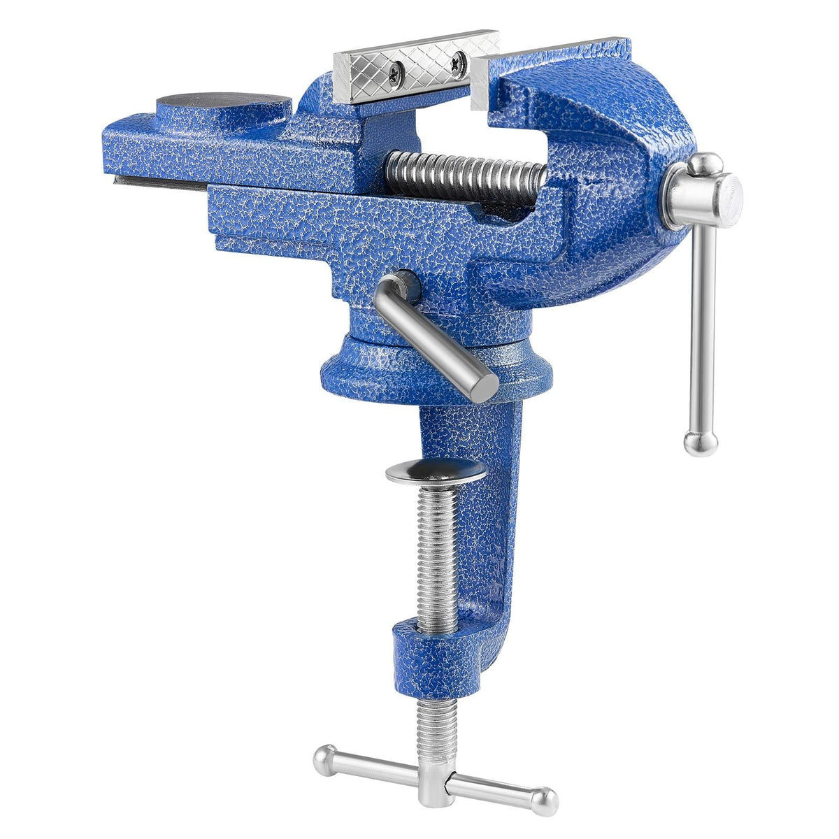 Bench Vise, 3 Inch, Portable Workbench Vice with 360° Swivel Base, Quick Release Rotating Bench Clamp, Raised Base, Cast Iron Construction, for Woodworking, Metalworking, Drilling, and Cutting