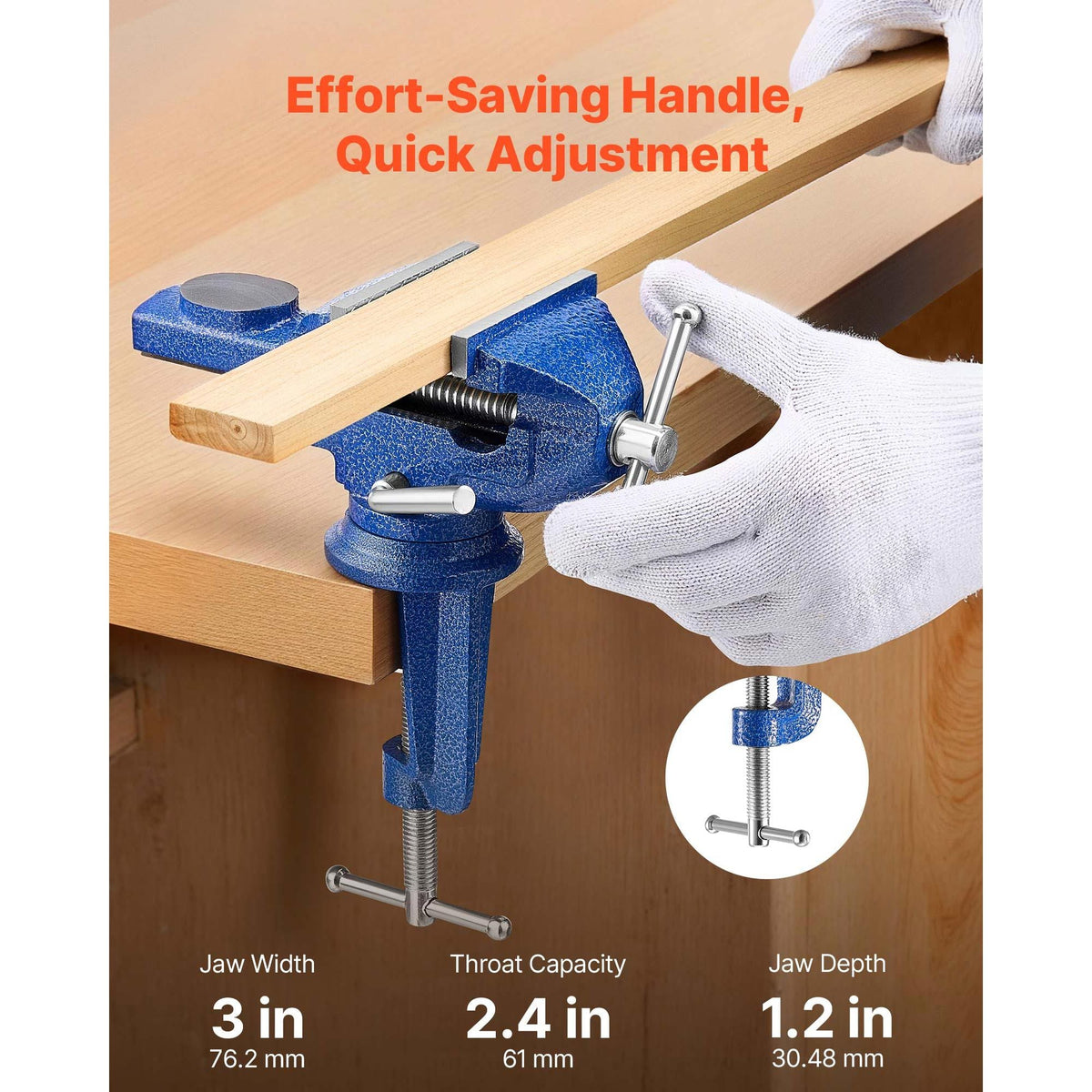 Bench Vise, 3 Inch, Portable Workbench Vice with 360° Swivel Base, Quick Release Rotating Bench Clamp, Raised Base, Cast Iron Construction, for Woodworking, Metalworking, Drilling, and Cutting