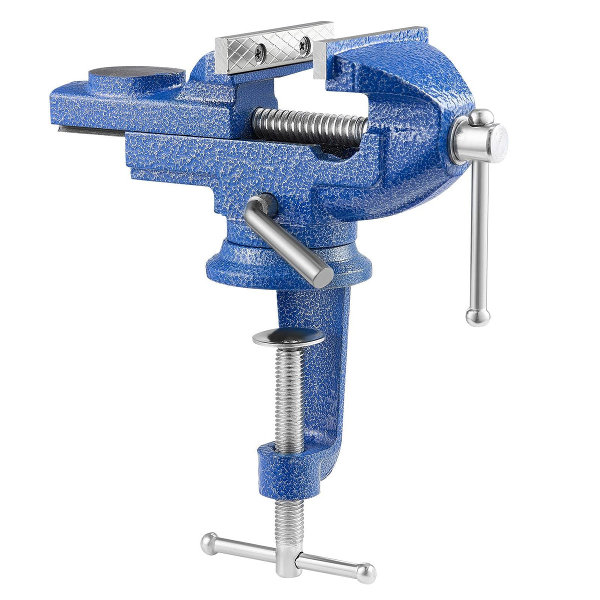 Bench Vise, 3 Inch, Portable Workbench Vice with 360° Swivel Base, Quick Release Rotating Bench Clamp, Raised Base, Cast Iron Construction, for Woodworking, Metalworking, Drilling, and Cutting