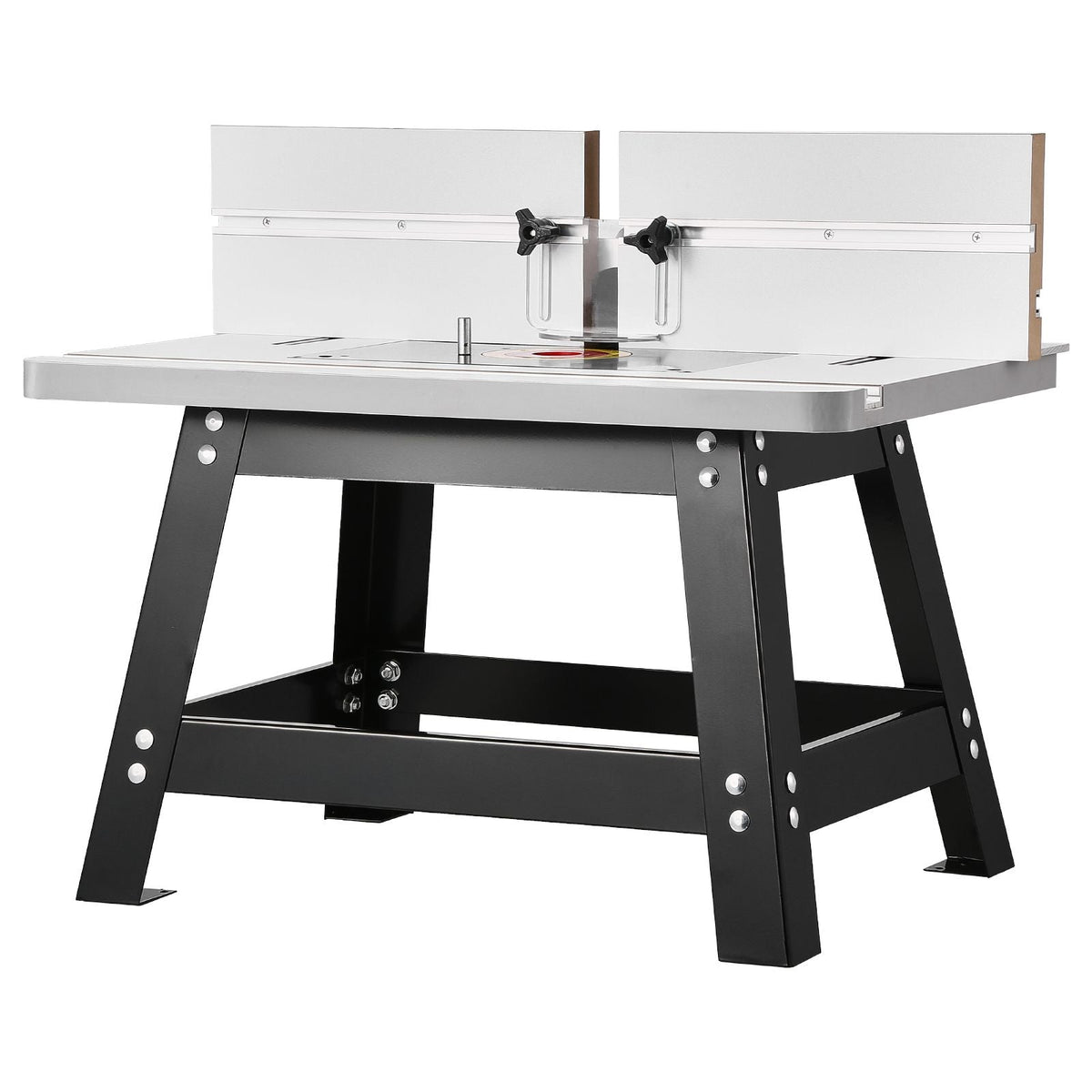 Benchtop Router Table, 24 in x 15.7 in, Bench Top Routing Table with Adjustable Fence, MDF Top, Sturdy Metal Base, 2-1/2 in Dust Collection Port, Compatible with Routes & Various Drill Bits