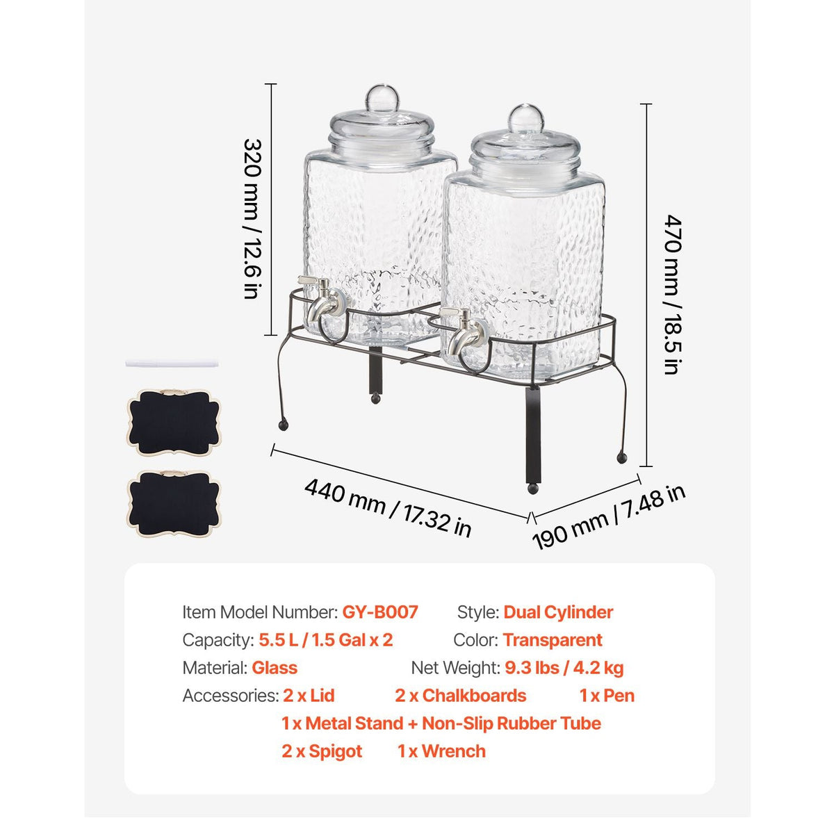 Beverage Dispenser, 2 Pack 1.5 Gallon Drink Dispensers for Parties, Glass Juice Dispenser with Metal Stand, Stainless Steel Spigot, Iced Tea Lemonade Juice Water Dispensers for Parties