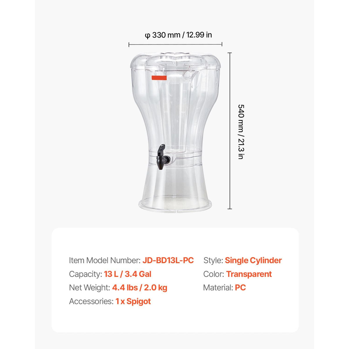Beverage Dispenser, 3.4 Gallon Drink Dispenser for Parties, Plastic Juice Dispensers with No-Drip Spigot, Iced Tea Lemonade Juice Water Dispensers, for Restaurants, Hotels, Parties