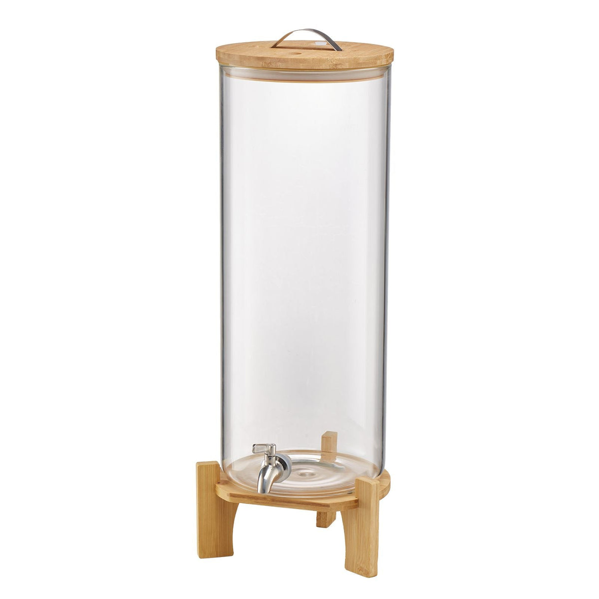 Beverage Dispenser, 3.5 Gallon Drink Dispensers for Parties, Glass Juice Dispenser with Wood Stand, Stainless Steel Spigot, Iced Tea Lemonade Juice Water Dispensers for Parties
