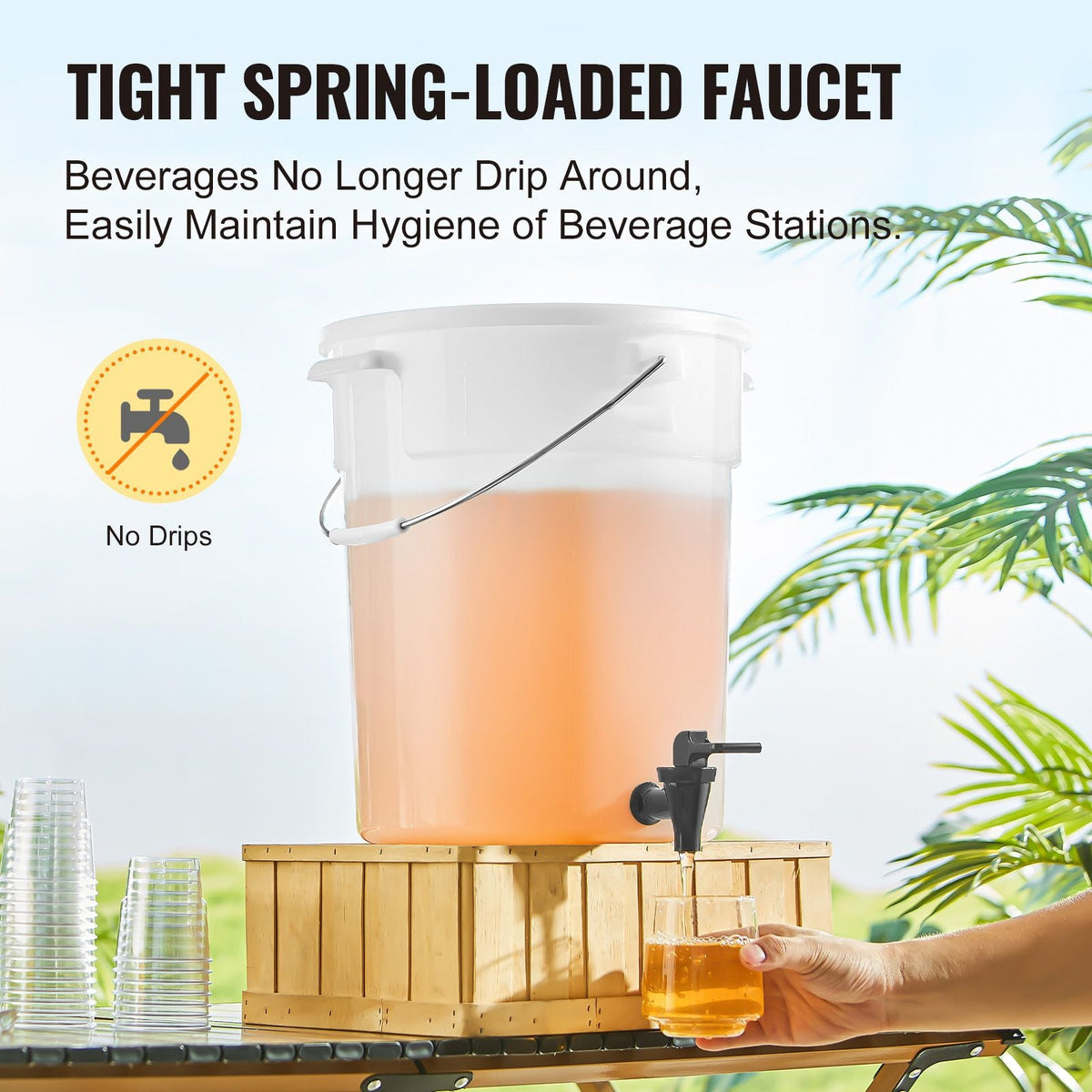 Beverage Dispenser, 5 Gallon Drink Dispensers for Parties, Plastic Juice Dispenser with Spigot and Lid, Iced Tea Lemonade Juice Water Dispenser, for Restaurants, Hotels, Parties, 2 Pack