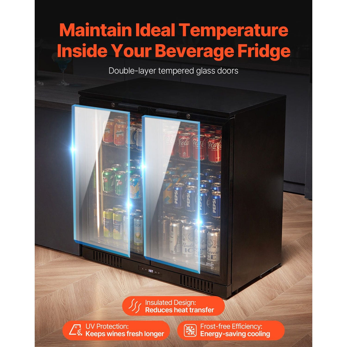 Beverage Refrigerator Cooler, 246 Can Beverage Fridge, Soda Beer Fridge with Glass Doors, Adjustable Shelves, Digital Temperature Control, Built-in or Freestanding Fridge for Restaurant & Bar