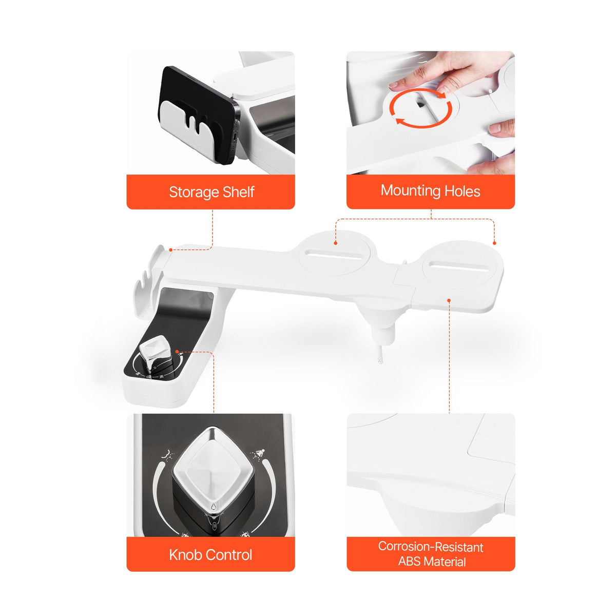 Bidet Attachment for Toilet, 0.3" Ultra Thin Bidet Toilet Seat Attachment - Dual Retractable Nozzles, Adjustable Water Pressure, Non-Electric Cold Water Sprayer for Front Rear Water Wash, White