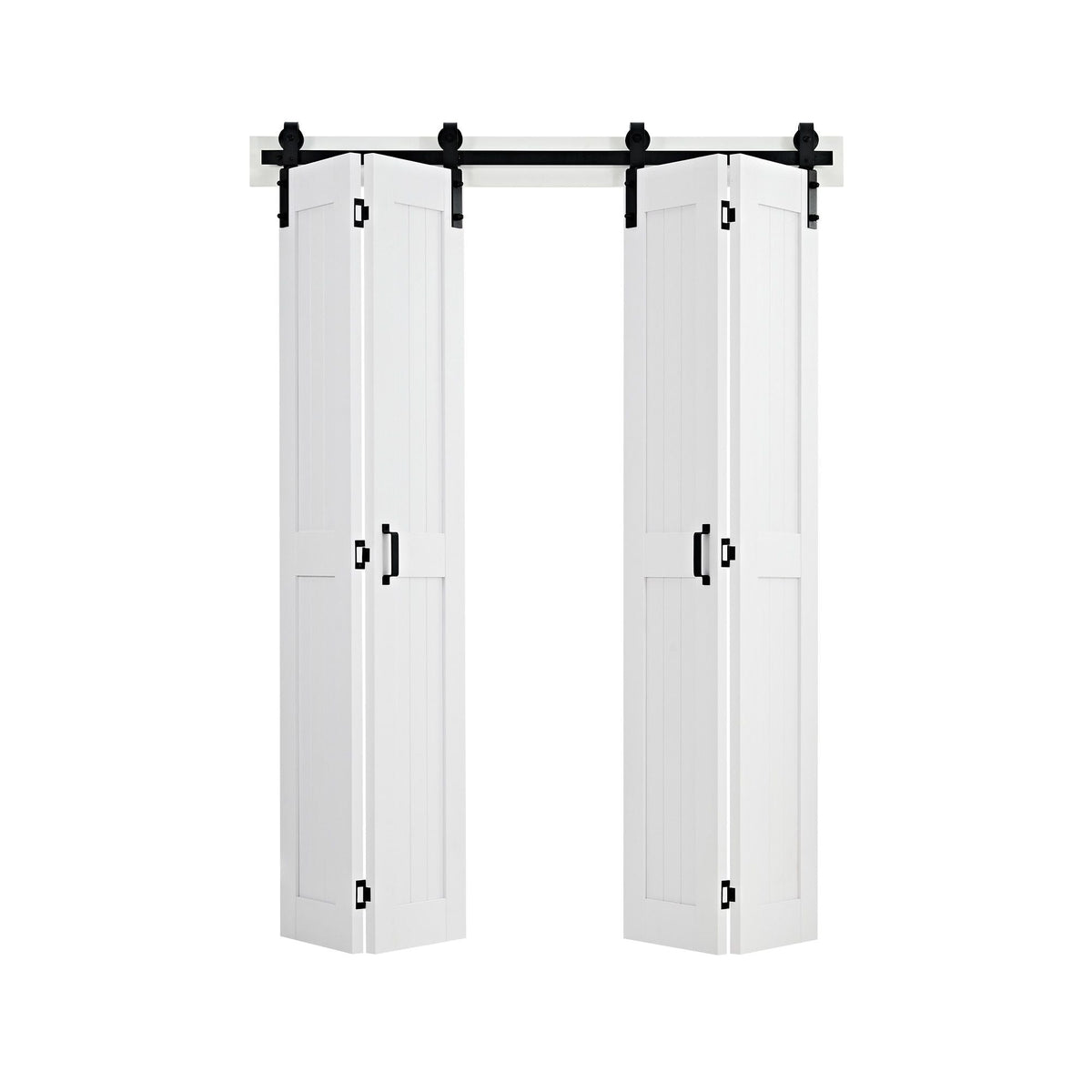 Bifold Barn Door, 60" x 84", MDF Bi-Fold Sliding Closet Doors, Hardware Kit Included, H-Frame Space-Saving Design, Pre-Assembled Panels for Bedroom, Living Room, Wardrobe and Room Divider, White