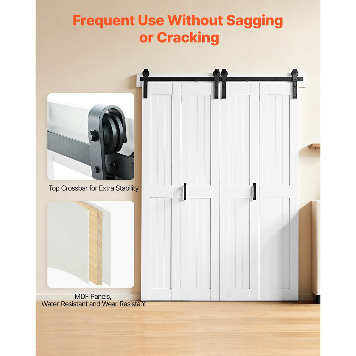 Bifold Barn Door, 60" x 84", MDF Bi-Fold Sliding Closet Doors, Hardware Kit Included, H-Frame Space-Saving Design, Pre-Assembled Panels for Bedroom, Living Room, Wardrobe and Room Divider, White