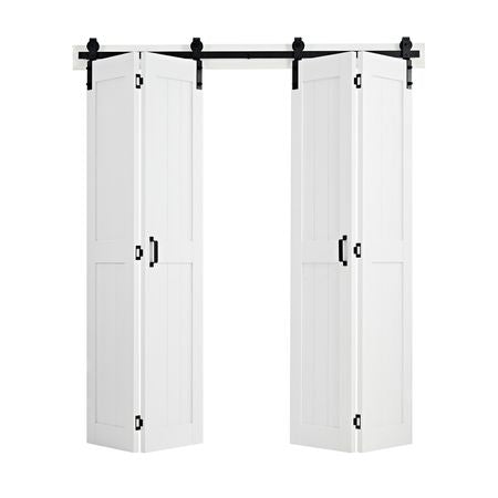 Bifold Barn Door, 72" x 84", MDF Bi-Fold Sliding Closet Doors, Hardware Kit Included, H-Frame Space-Saving Design, Pre-Assembled Panels for Bedroom, Living Room, Wardrobe and Room Divider, White