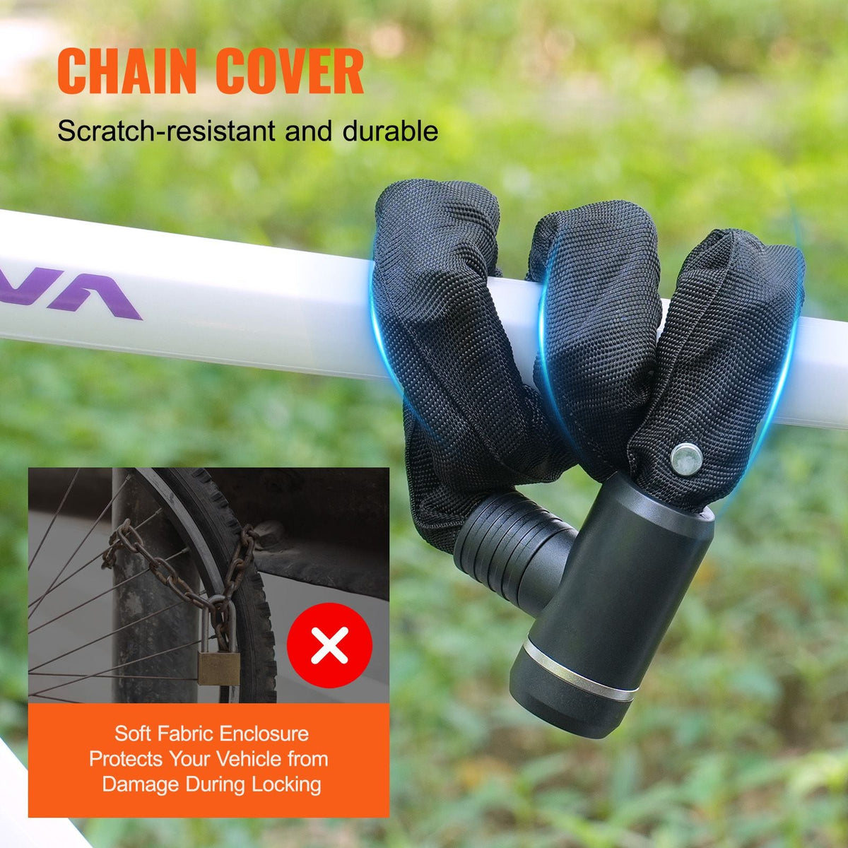 Bike Chain Lock, 2.79 Ft Combination Bicycle Chain Lock with 2 Keys, Heavy Duty Anti-Theft High Security Bike Locks, Perfect for Bike, Motorcycle, Scooter, Bicycle, Door, Fence or Gate, 8mm