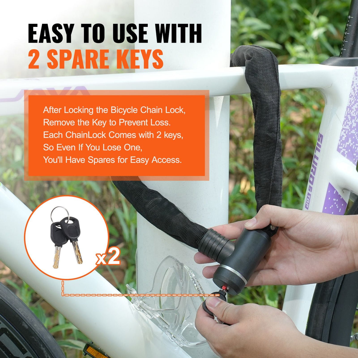 Bike Chain Lock, 2.79 Ft Combination Bicycle Chain Lock with 2 Keys, Heavy Duty Anti-Theft High Security Bike Locks, Perfect for Bike, Motorcycle, Scooter, Bicycle, Door, Fence or Gate, 8mm