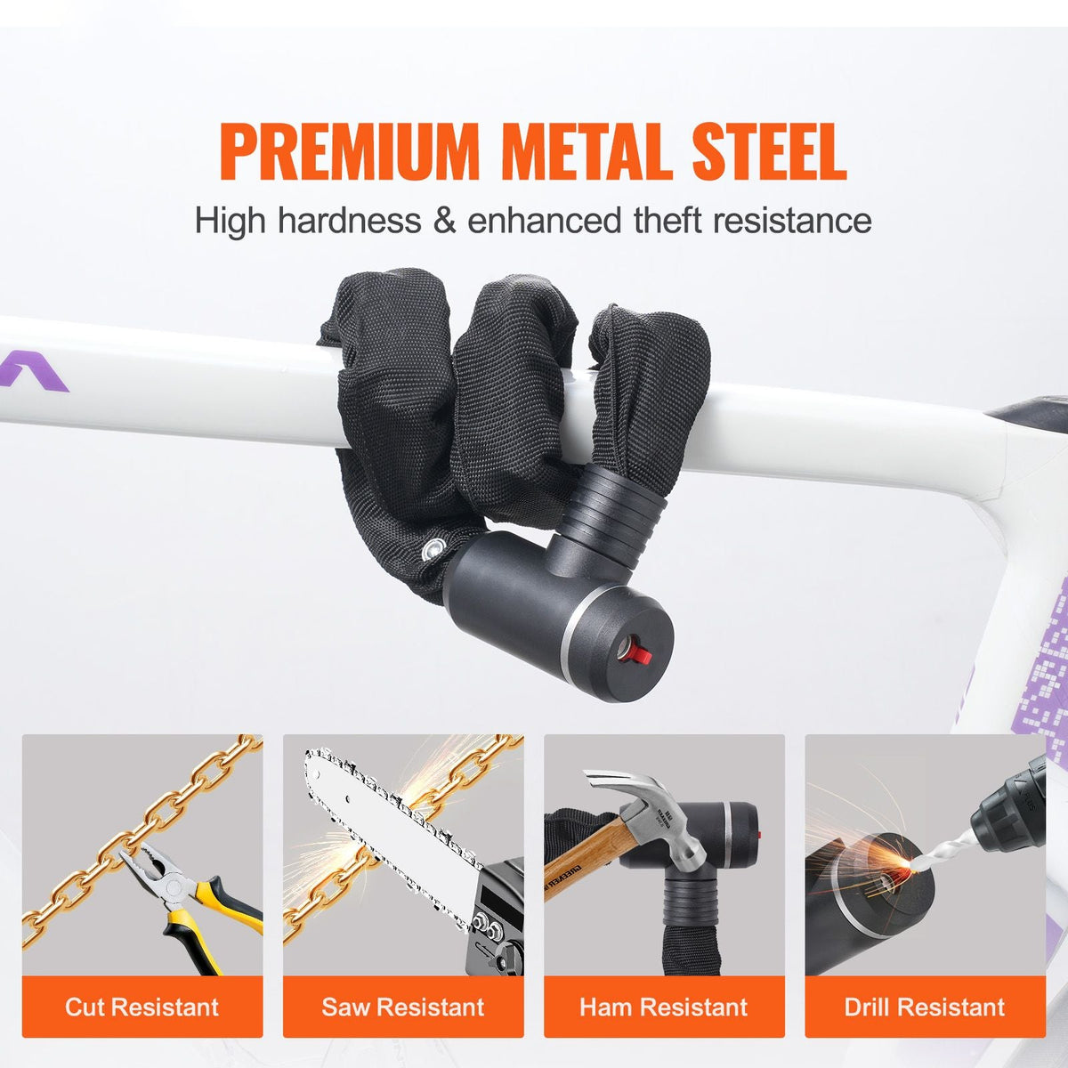 Bike Chain Lock, 3.94 Ft Combination Bicycle Chain Lock with 3 Keys, Heavy Duty Anti-Theft High Security Bike Locks, Perfect for Bike, Motorcycle, Scooter, Bicycle, Door, Fence or Gate, 10mm