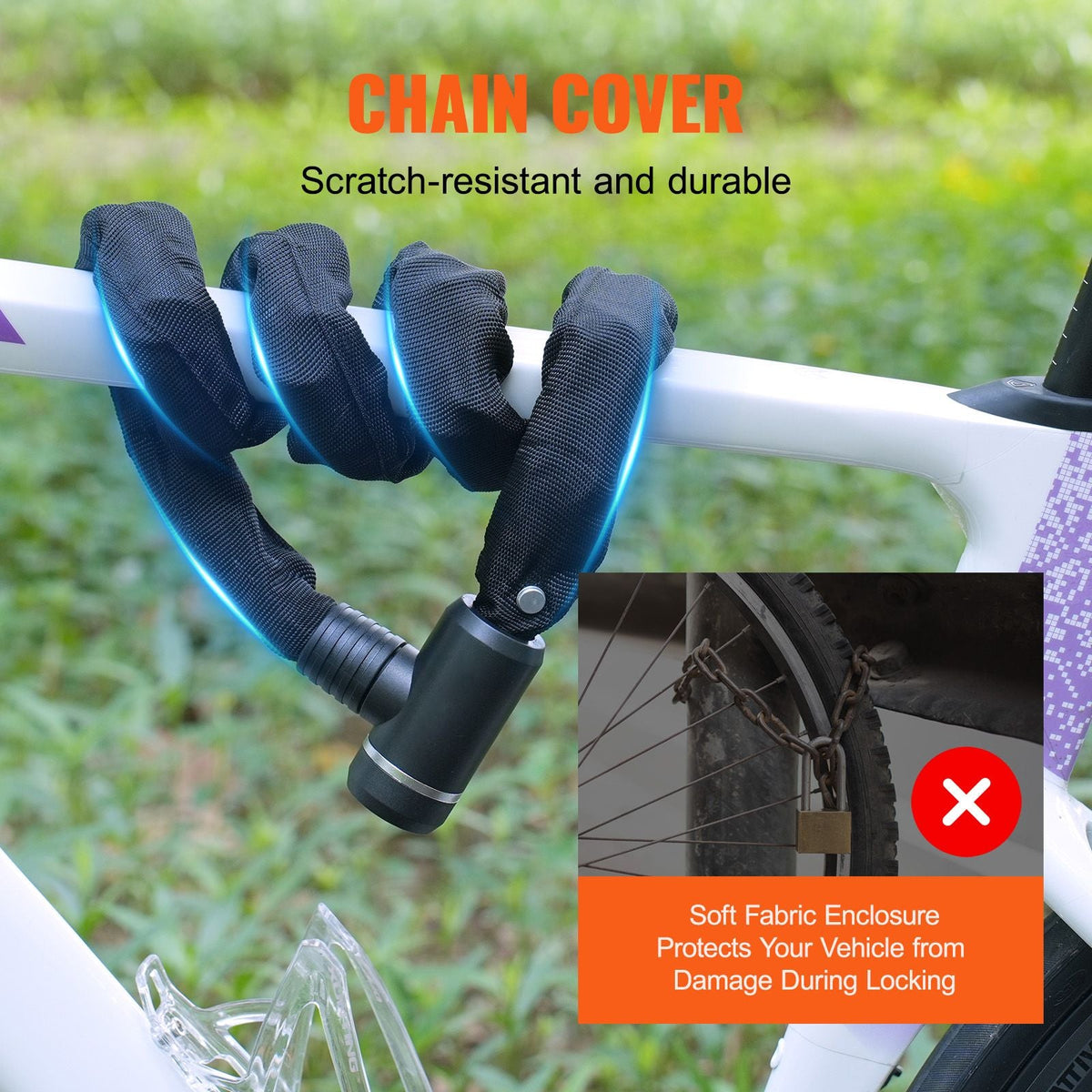 Bike Chain Lock, 3.94 Ft Combination Bicycle Chain Lock with 3 Keys, Heavy Duty Anti-Theft High Security Bike Locks, Perfect for Bike, Motorcycle, Scooter, Bicycle, Door, Fence or Gate, 10mm