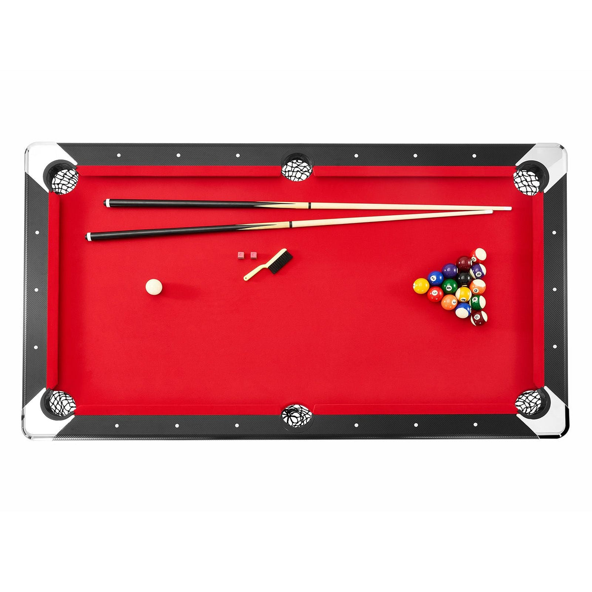 Billiards Table, 6.3 ft Pool Table, Portable Foldable Space-Saving Table, Billiard Table Set Includes Balls, Cues, Chalks and Brush, Black with Red Cloth, Perfect for Family Game Room Kid Adult