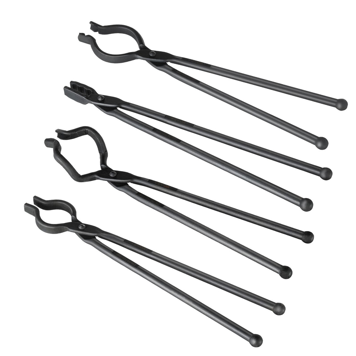 Blacksmith Tongs, 18' 4 PCS, V-Bit Bolt Tongs, Wolf Jaw Tongs, Z V-Bit Tongs and Gripping Tongs, Carbon Steel Forge Tongs with A3 Steel Rivets, for Beginner and Seasoned Blacksmiths, Bladesmiths