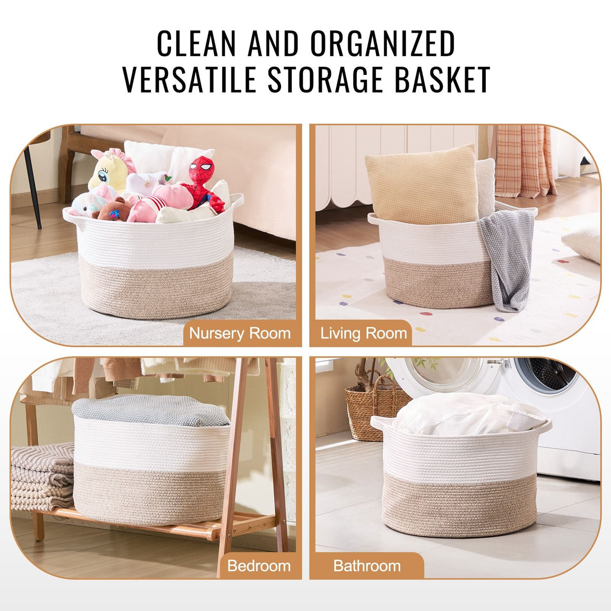 Blanket Basket, 67L, Cotton Rope Basket, Woven Basket with Handles, 20" x 13" Round Laundry Hamper Basket Collapsible Extra Large Storage Basket Bins for Organizing Clothes Kids Toys Pillows