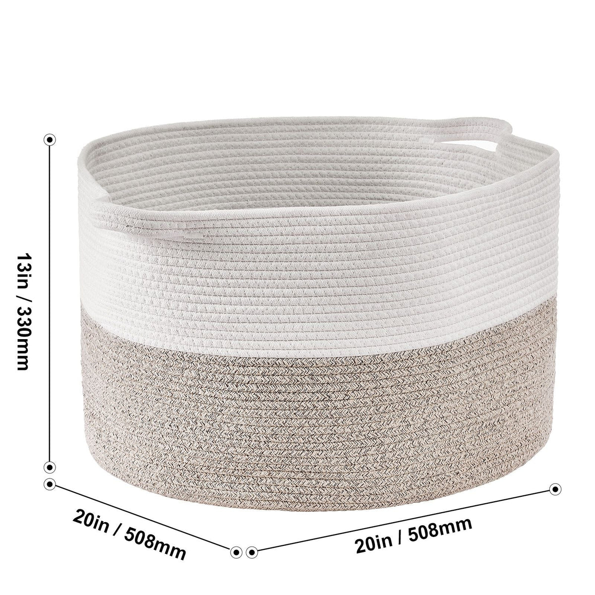 Blanket Basket, 67L, Cotton Rope Basket, Woven Basket with Handles, 20" x 13" Round Laundry Hamper Basket Collapsible Extra Large Storage Basket Bins for Organizing Clothes Kids Toys Pillows