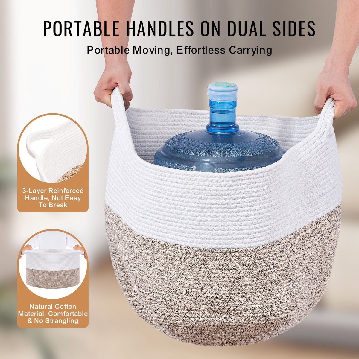 Blanket Basket, 67L, Cotton Rope Basket, Woven Basket with Handles, 20" x 13" Round Laundry Hamper Basket Collapsible Extra Large Storage Basket Bins for Organizing Clothes Kids Toys Pillows