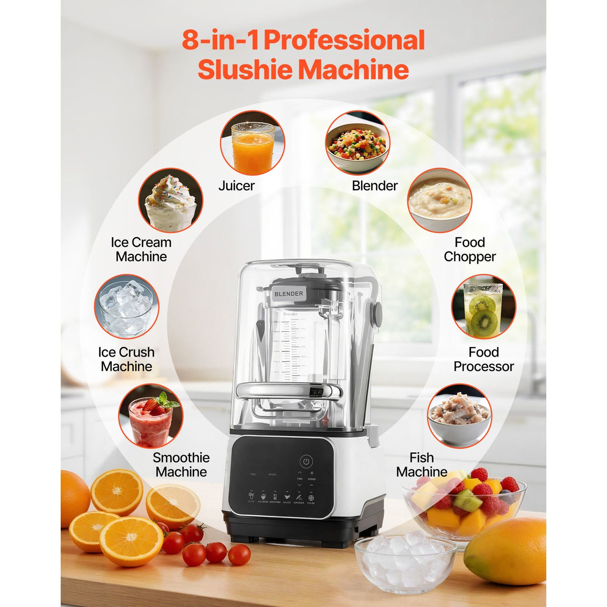 Blender, 68 oz Professional Countertop Blenders with Shield, 2200W 26000RPM Kitchen Food Processor Combo, Self-Cleaning, Speed Adjustable, 6 Preset Menu for Smoothies, Ice Crushing, Puree, White