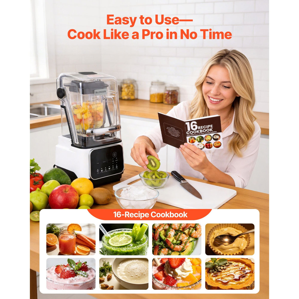 Blender, 68 oz Professional Countertop Blenders with Shield, 2200W 26000RPM Kitchen Food Processor Combo, Self-Cleaning, Speed Adjustable, 6 Preset Menu for Smoothies, Ice Crushing, Puree, White