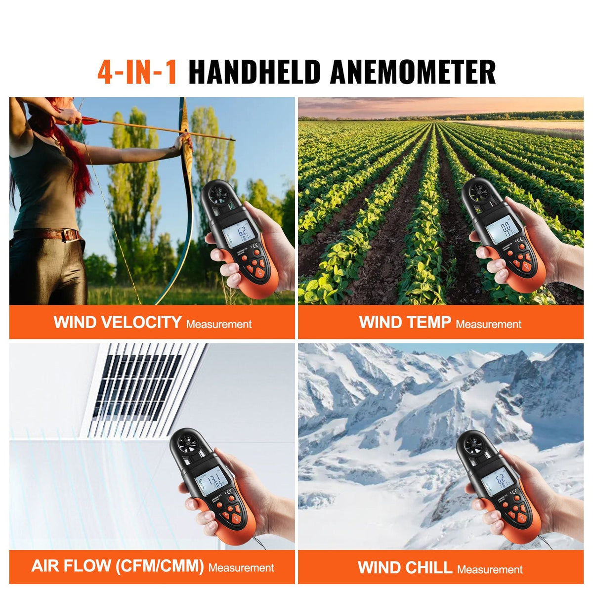 Bluetooth Portable Anemometer, Temperature Range 14-140 Fahrenheit, Digital Device for Measuring Wind Speed, Temperature, Air Flow, and Wind Chill, Equipped with LED Backlit Display