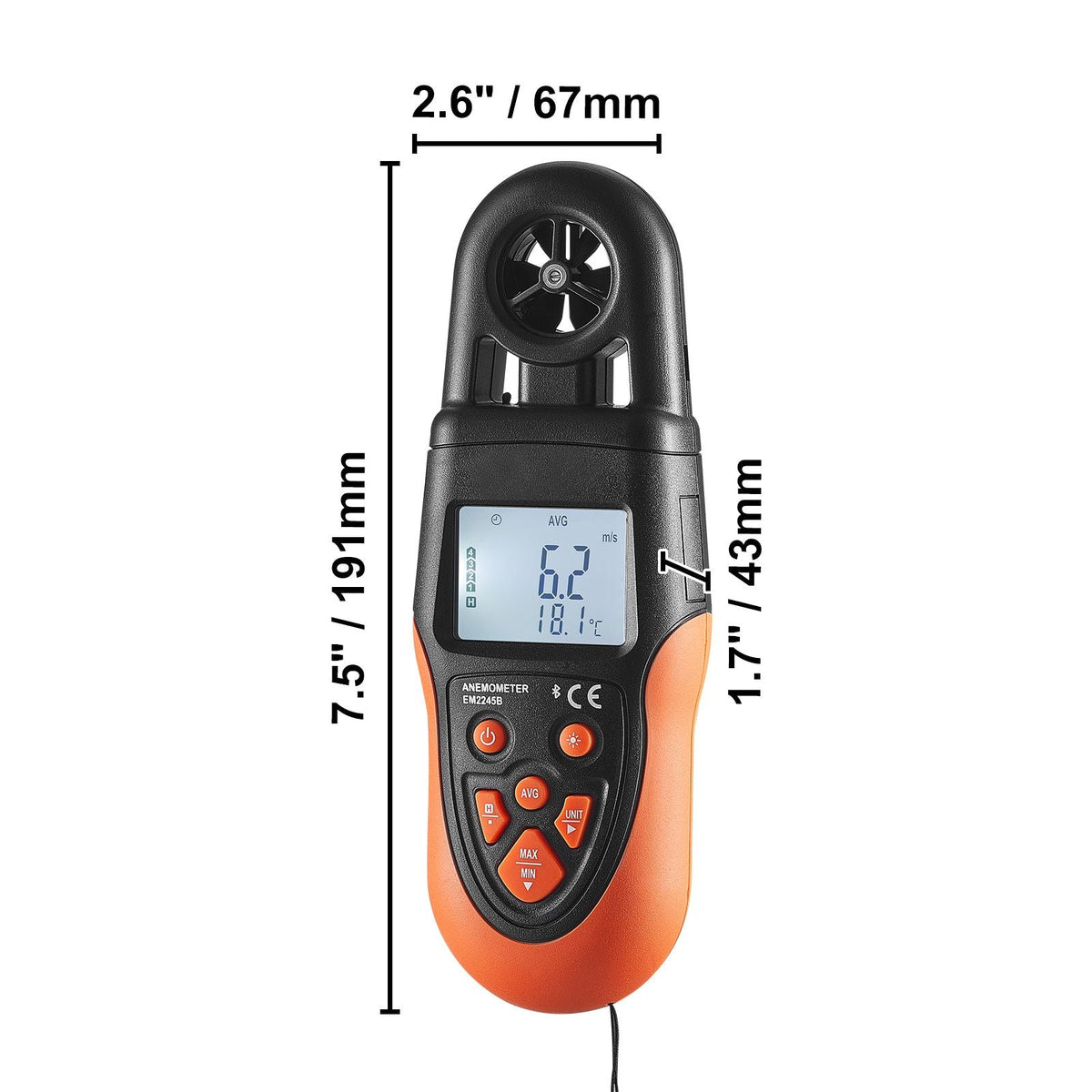 Bluetooth Portable Anemometer, Temperature Range 14-140 Fahrenheit, Digital Device for Measuring Wind Speed, Temperature, Air Flow, and Wind Chill, Equipped with LED Backlit Display