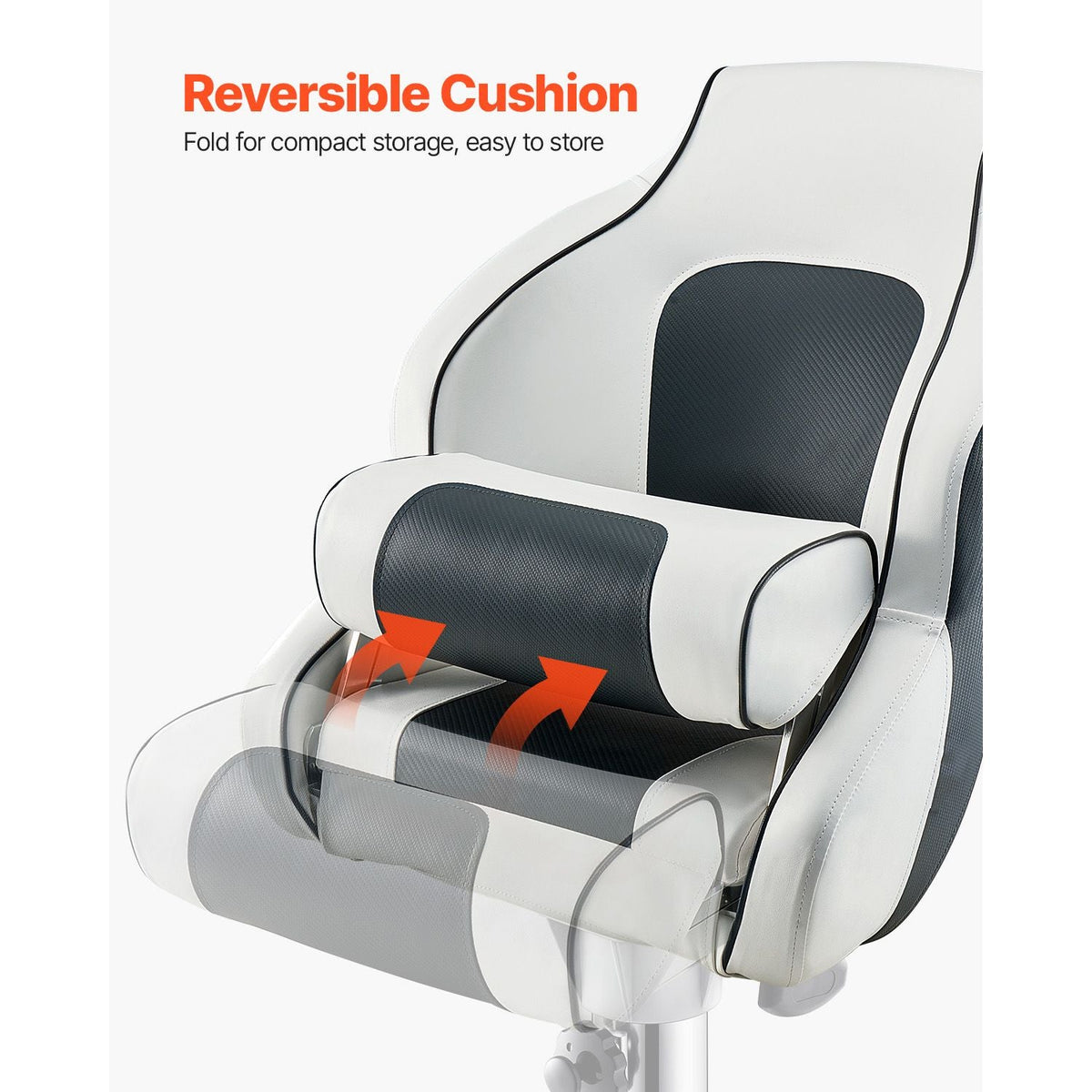 Boat Seat, High Backrest, Flip Up Boat Seat Captain Bucket Seat with Thickened Sponge Cushion & Waterproof PVC Leather, Ergonomic Design, Folding Boat Seat for Boats, Yachts, Ships, White & Grey