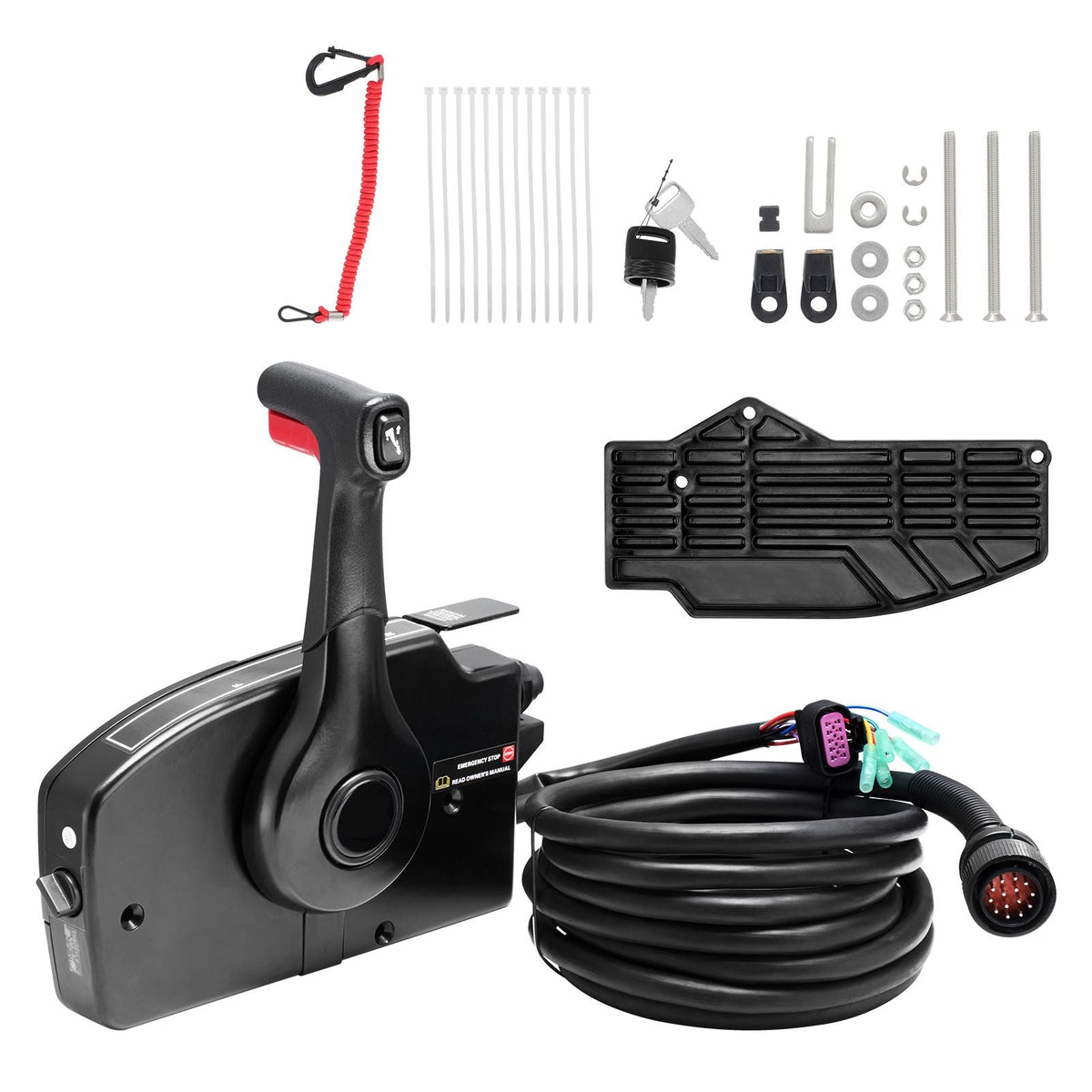Boat Throttle Control, 881170A13 Side-Mounted Outboard Remote Control Box for Mercury PT 4-Stroke, Marine Throttle Control Box with Power Trim Switch, 16.6 ft Harness 14 Pin, and Lanyard